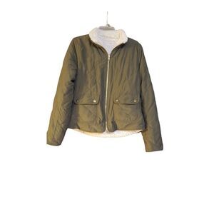 Love Tree Jacket Women's Medium Quilted Sherpa Fleece Reversible Full‎ Zip Green
